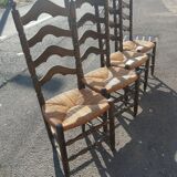 Series of 4 high-backed oak chairs