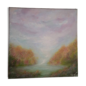 Tableau mi-abstrait, mi-impressionniste, original signé avec son certificat