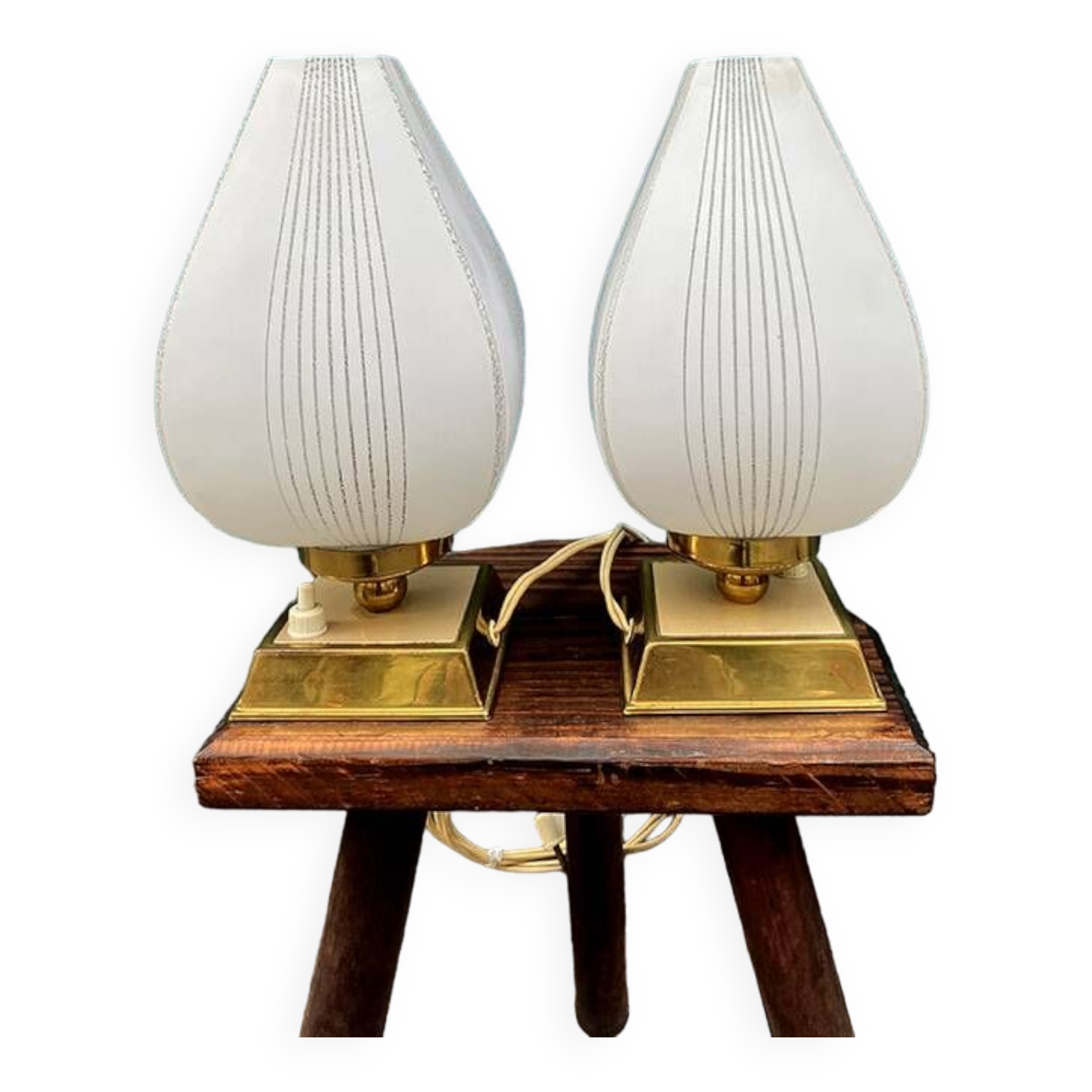 Pair of bedside lamps, glass and brass, 1950