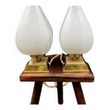 Pair of bedside lamps, glass and brass, 1950
