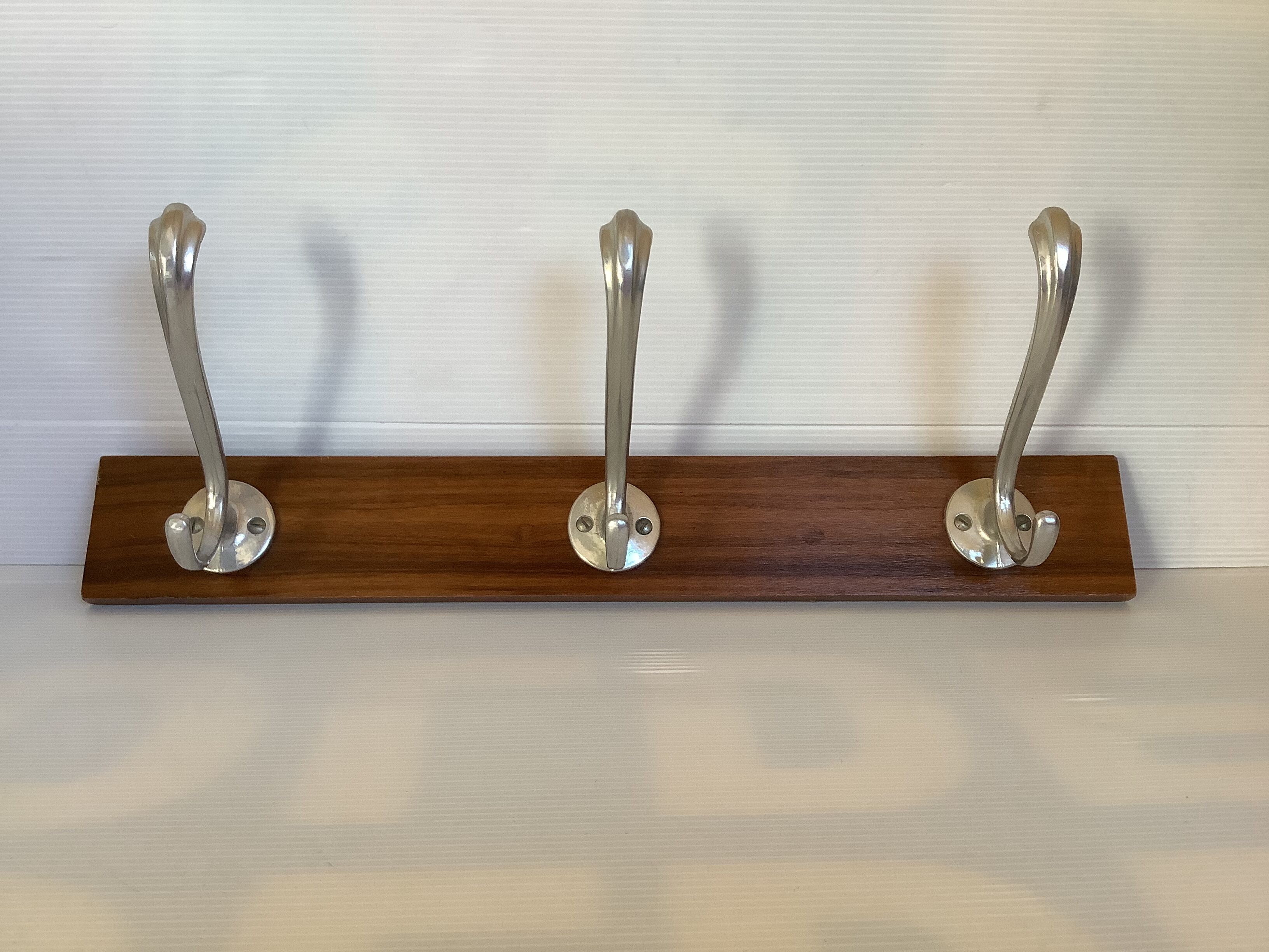 Old coat rack wood aluminum 3 hooks