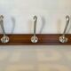 Old coat rack wood aluminum 3 hooks
