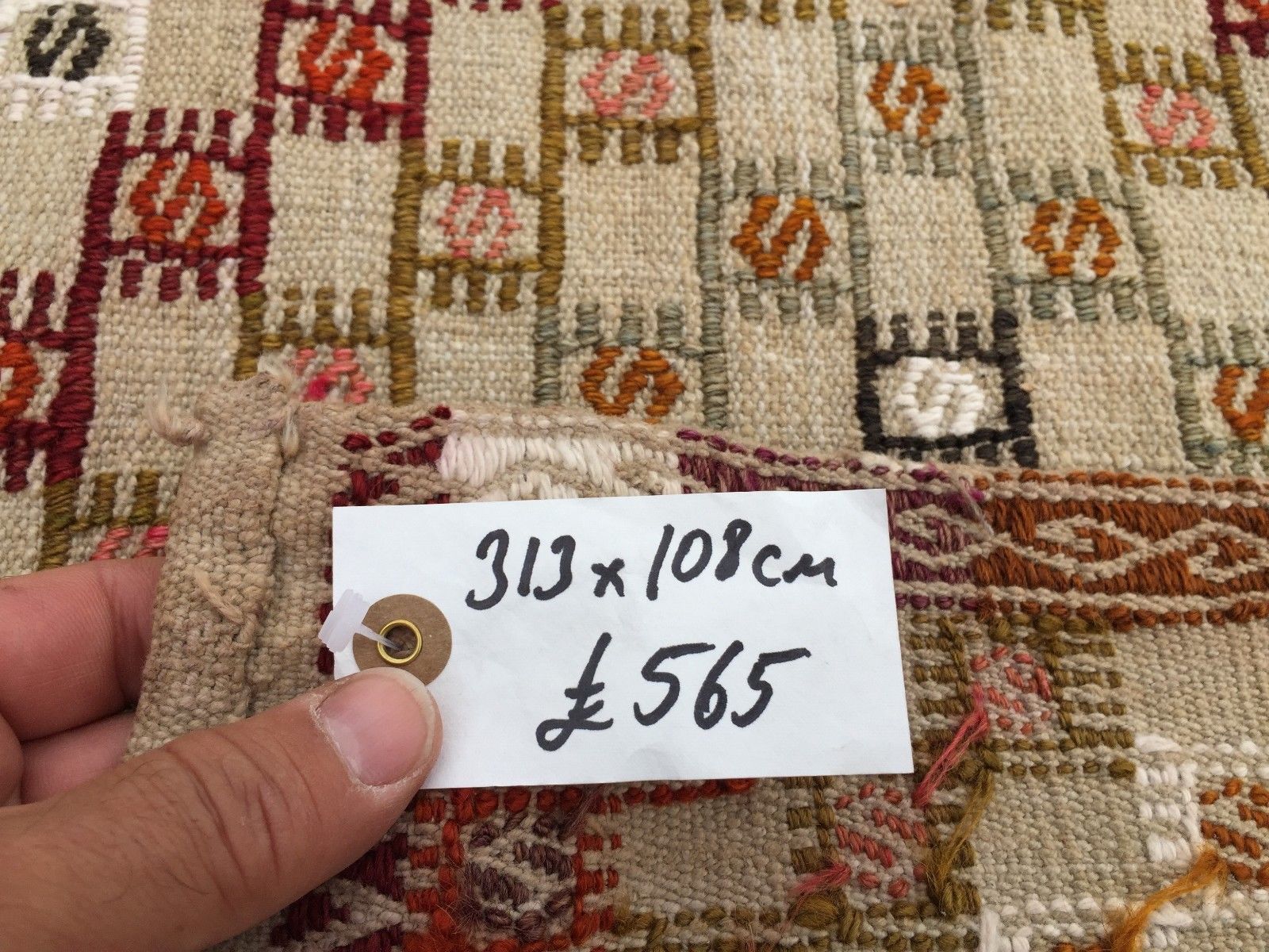 Turkish Kilim Rug 313x108cm shabby chic wool, country home, boho