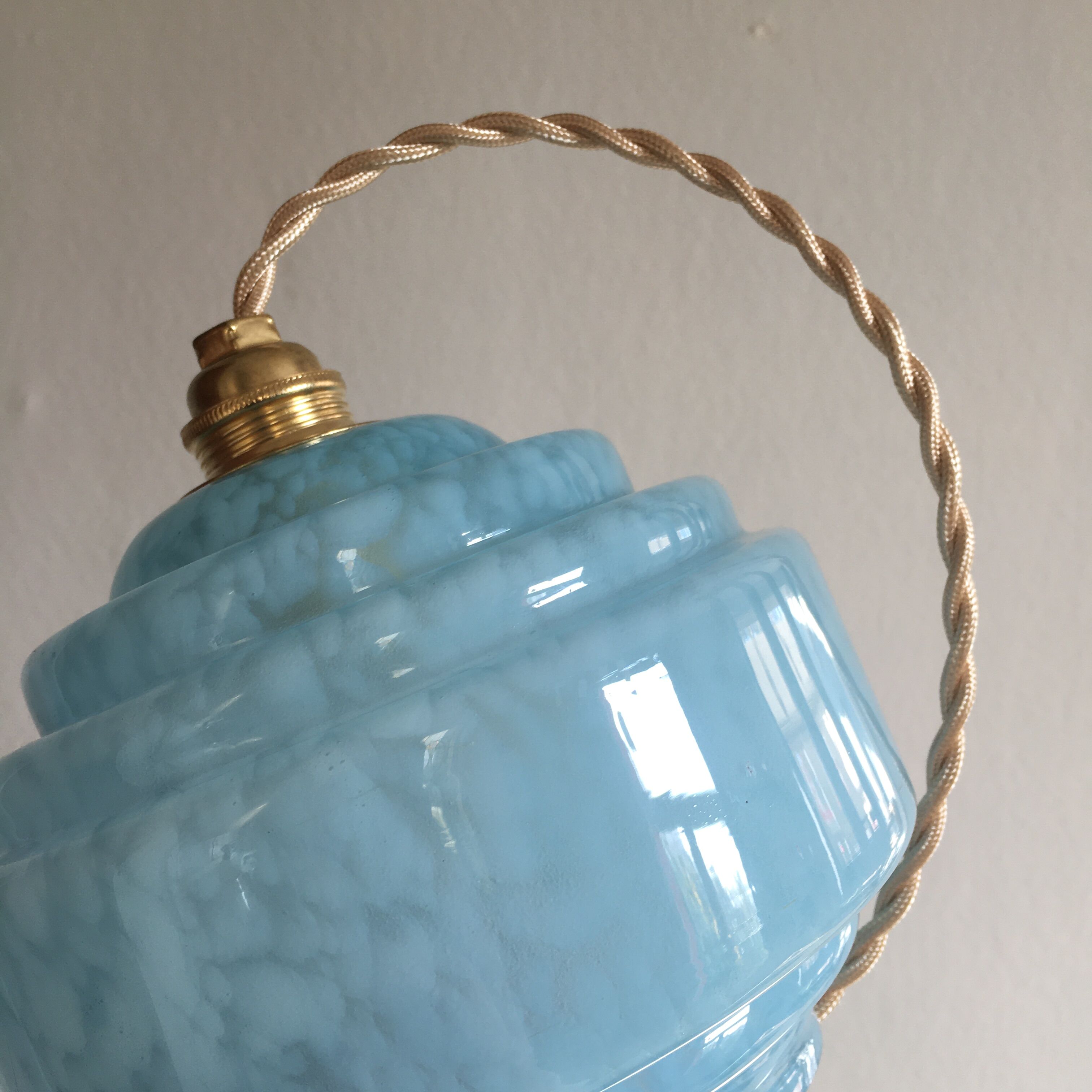 Blue Clichy glass Art Deco suspension