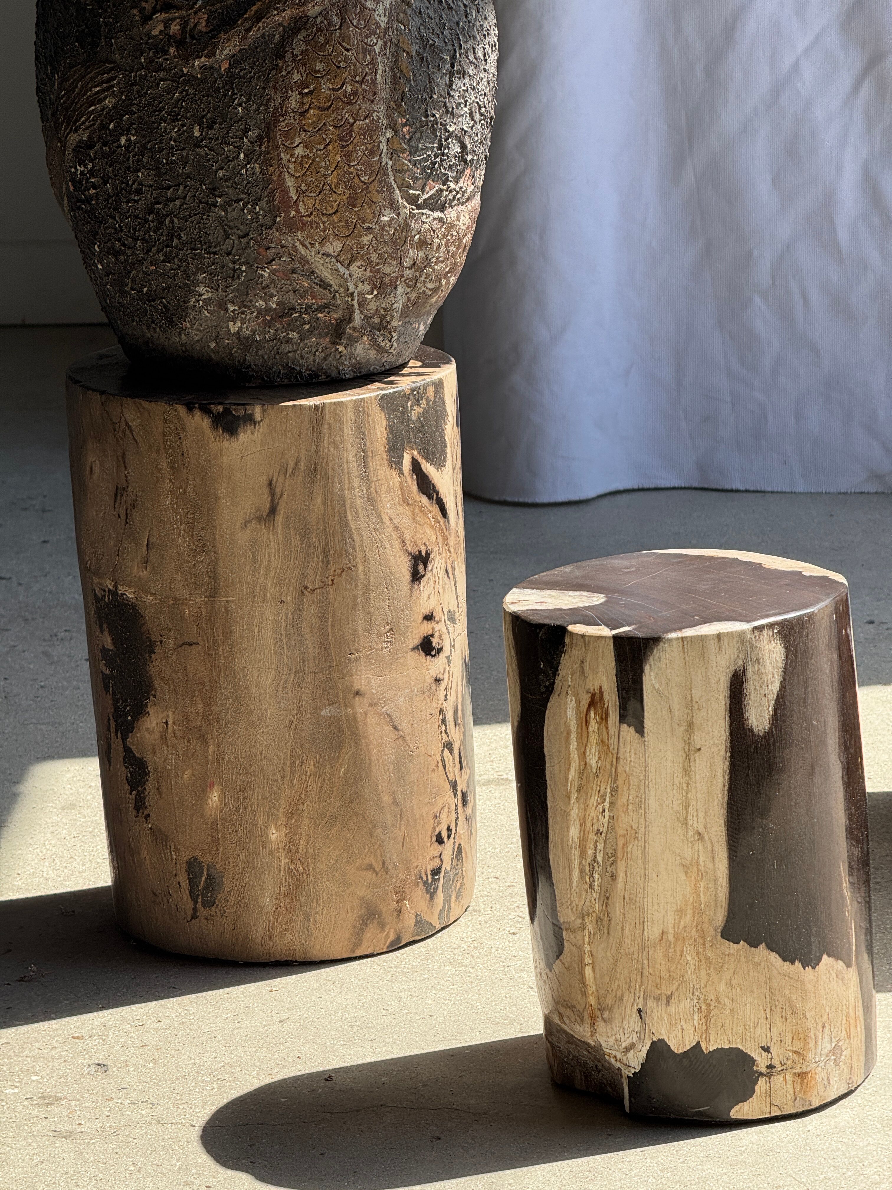 Brown and black petrified wood side table H35 D27 - 3333