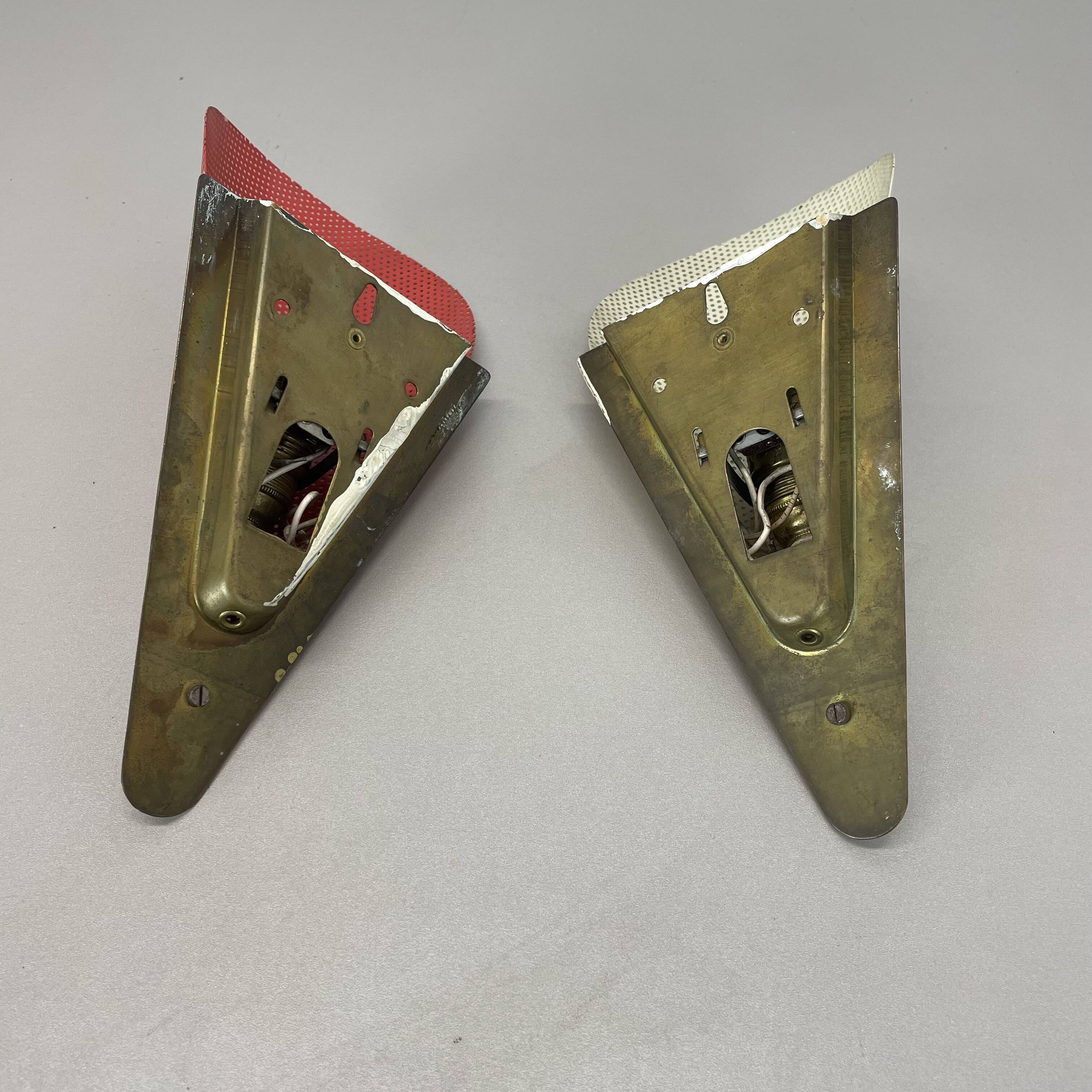 Set of two hole pattern theatre wall light sconces, france, 1950