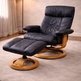 Vintage Armchair with Matching Stool — Imitation Leather — 1900s/2000s