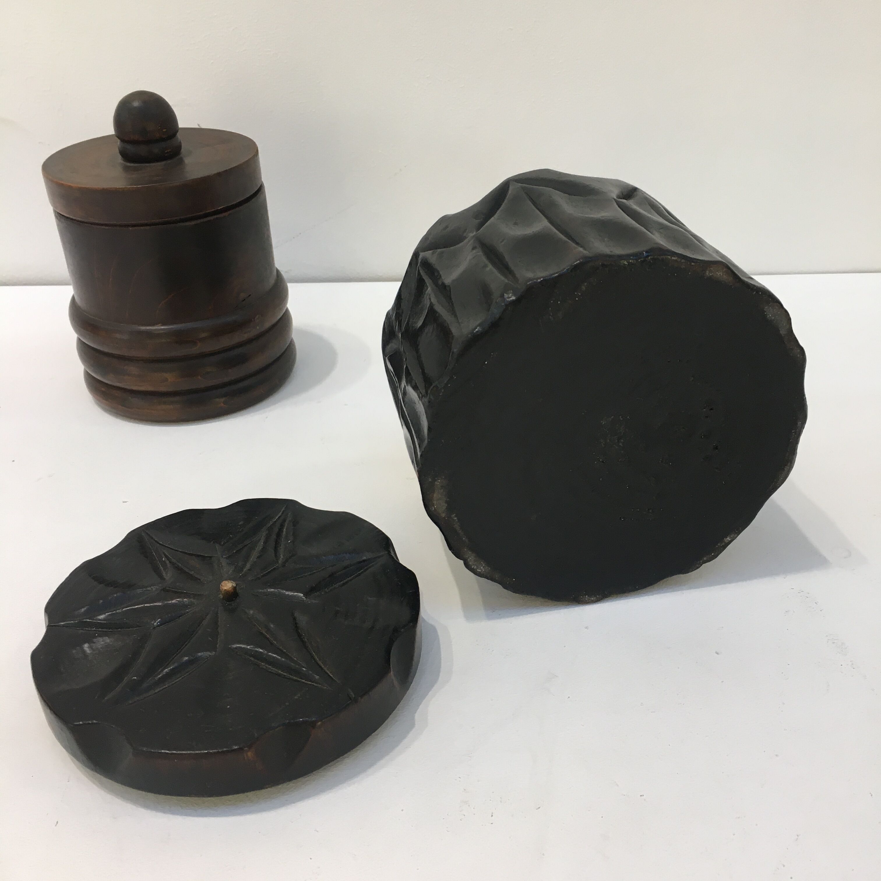 Two old wooden tobacco boxes