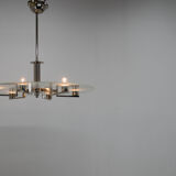 Functionalist 6-flamming Nickel-plated Chandelier, 1930s