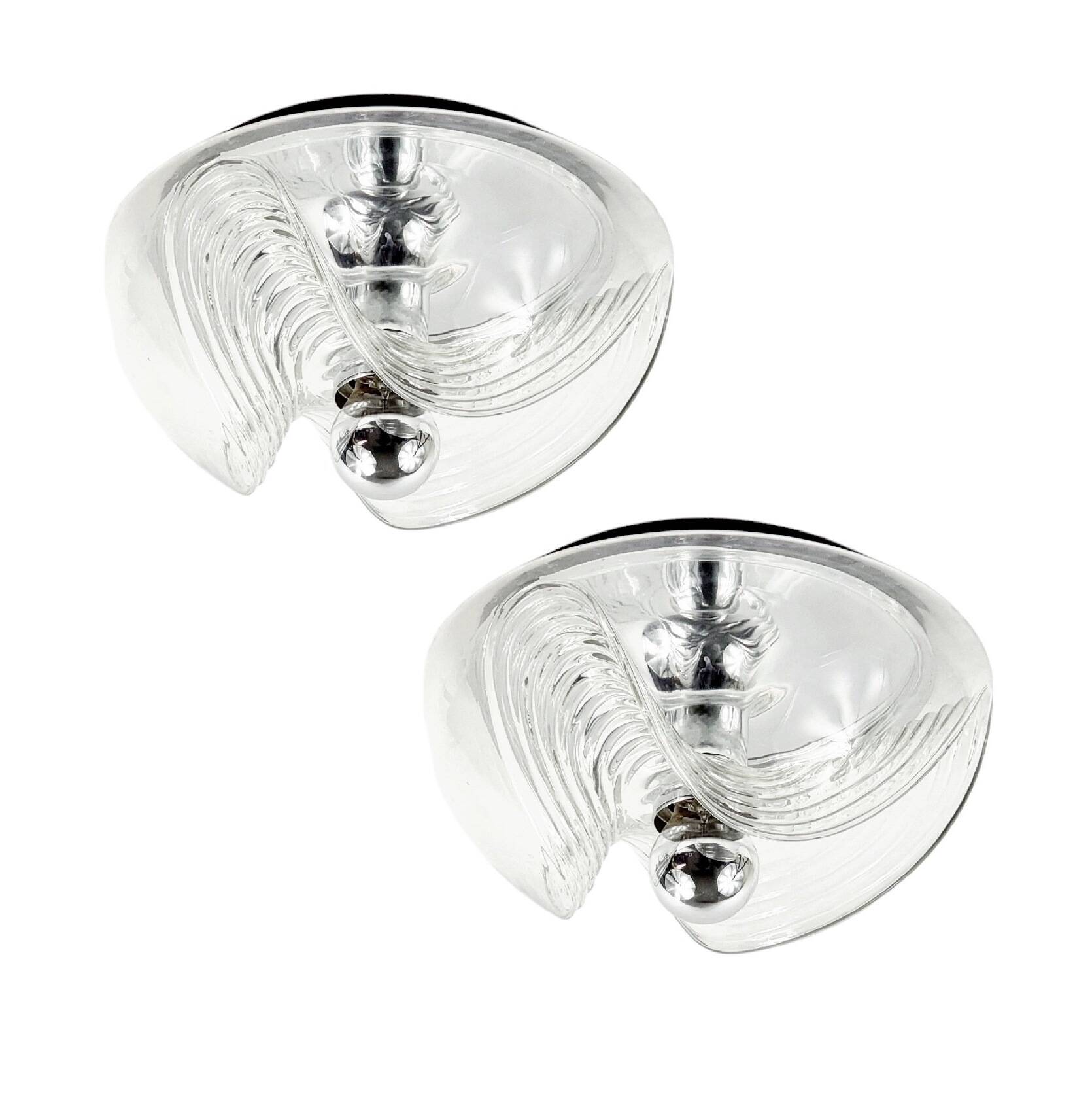 Pair of Large Mid-Century Space Age 'Wave' Ceiling Lights in Glass, 1970s