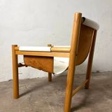 Safari armchair in white leather by Ibisco, Italian design, 1970s.