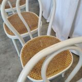 Set of 4 Vintage Thonet Style Dining Chairs: White Wood & Cane