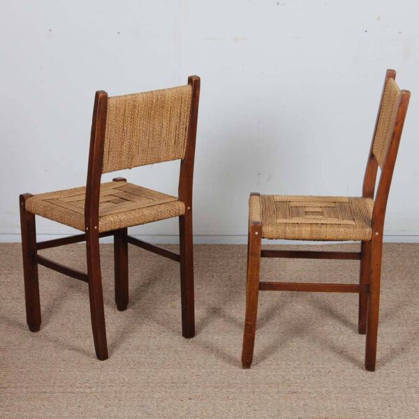 Paire de chaises rustiques en bois et corde, 1940