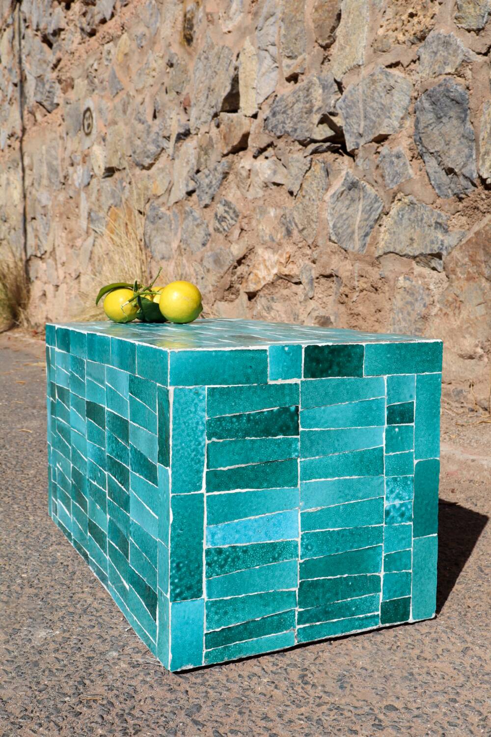 Table basse en Zellige moderne bleu turquoise