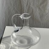 Vintage glass carafe with flattened flared belly handle H18