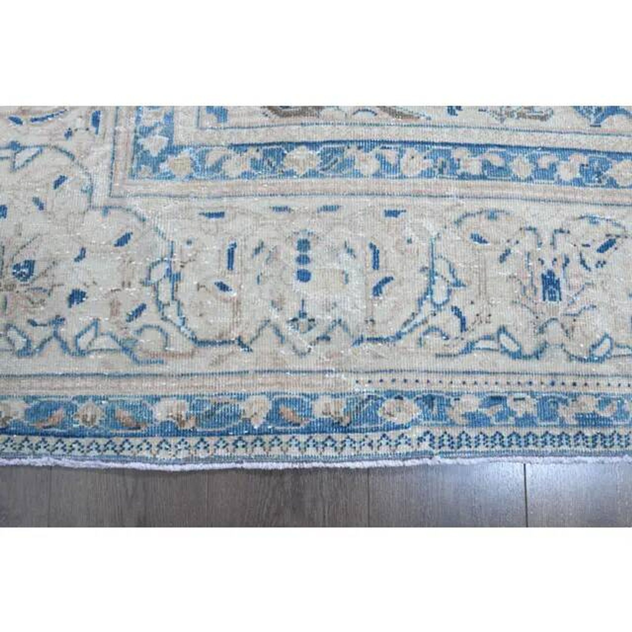 1970s Vintage Persian Handmade Wool Cotton Blue Area Rug 297x400