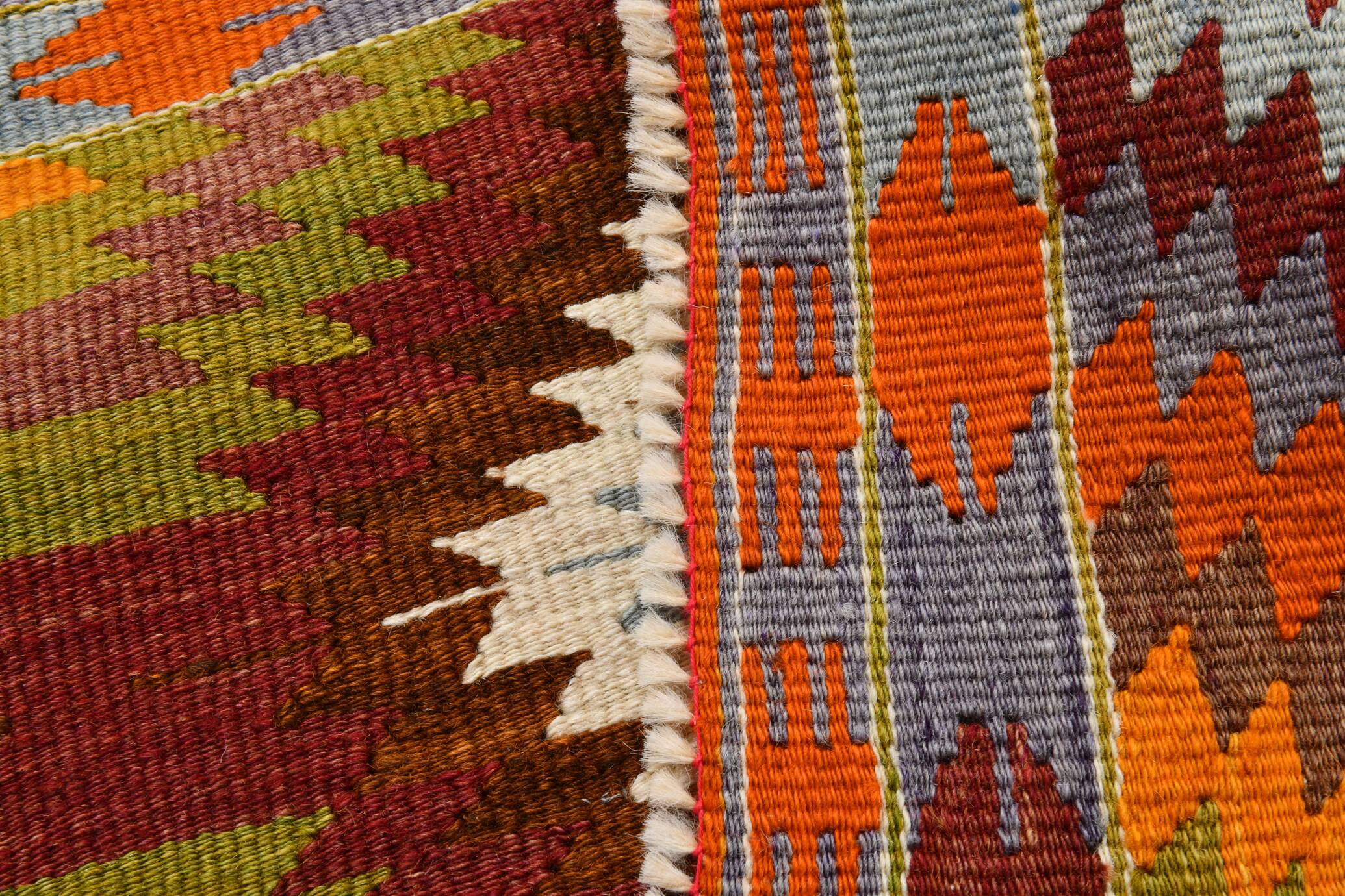 6x9 Orange Green Tribal Vintage Kilim Rug, 177x290Cm