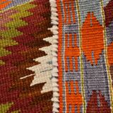 6x9 Orange Green Tribal Vintage Kilim Rug, 177x290Cm