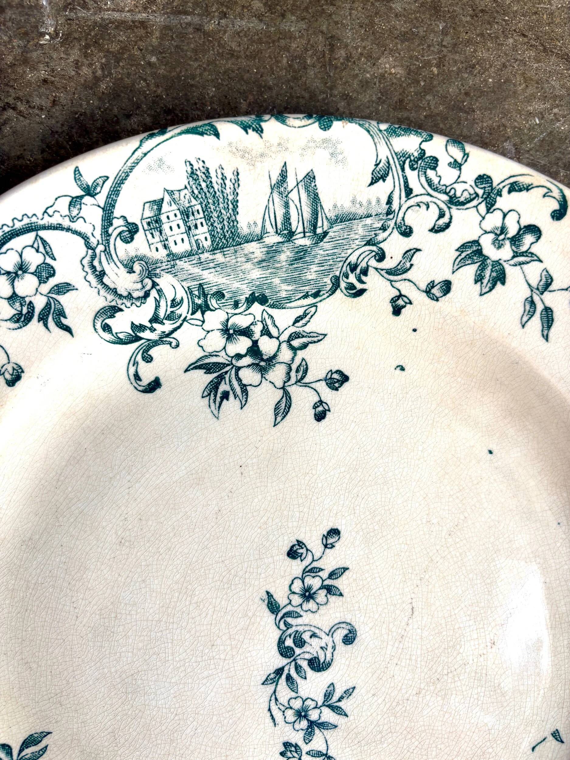 Round blue ironstone dish