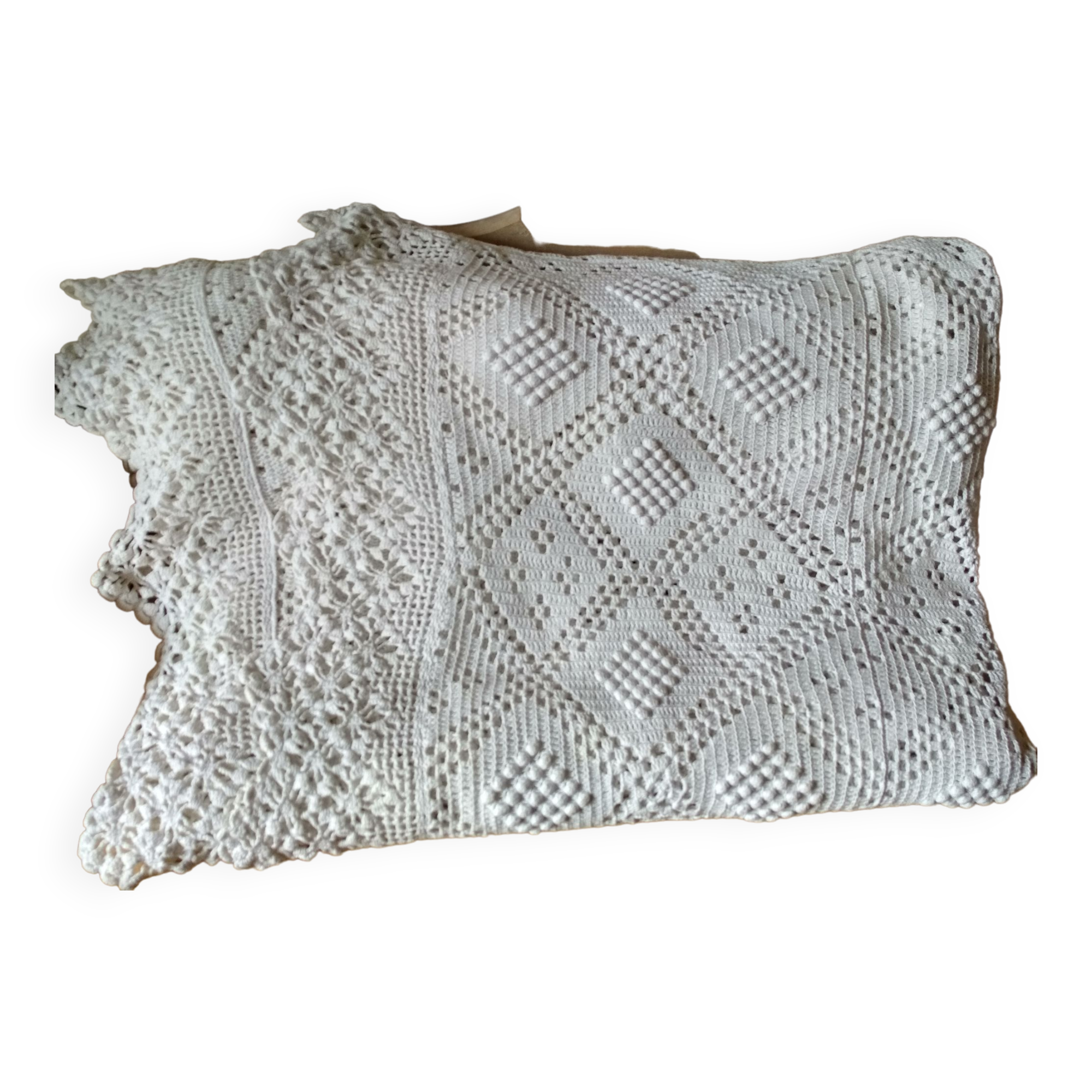 Dessus de lit en coton blanc écru jeté de lit en crochet