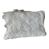 Ecru white cotton bedspread, crocheted bed throw