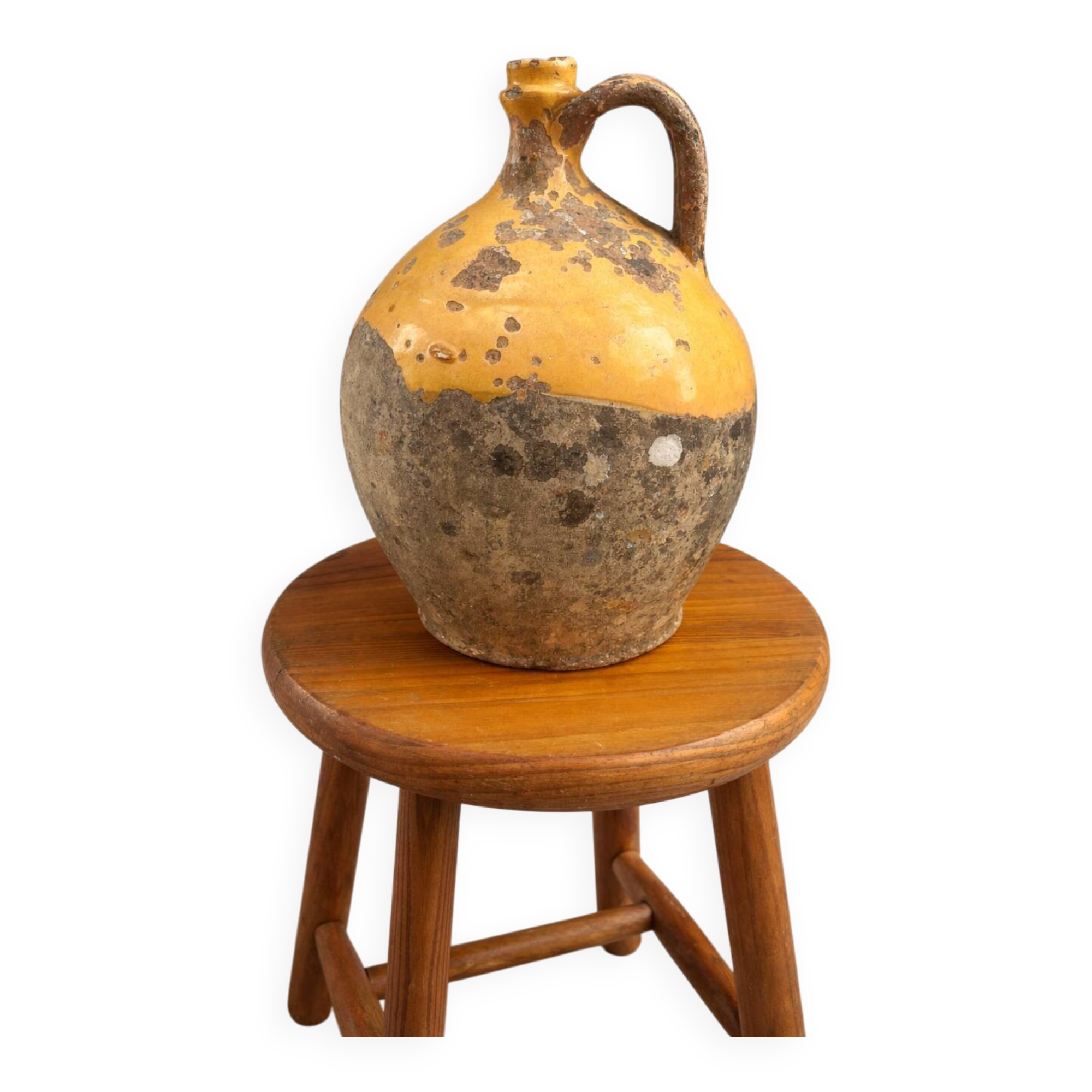 Old Provençal glazed terracotta jug – 19th century – authentic patina