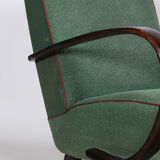 Paire de fauteuils en hêtre art deco tchèque vert, Jindrich Halabala, UP Zavody, années 1930