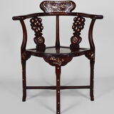 4 Asian armchairs in carved wood and mother-of-pearl inlaid, early twentieth century