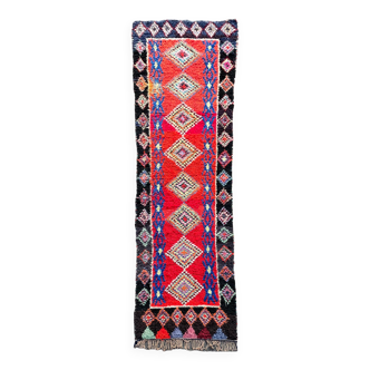 Long carpet red berber corridor boucherouite 100x350 cm