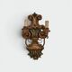 Pair of Polychrome Carved Wood Wall Lights with Vase and Acanthus. Arm in Iron.
