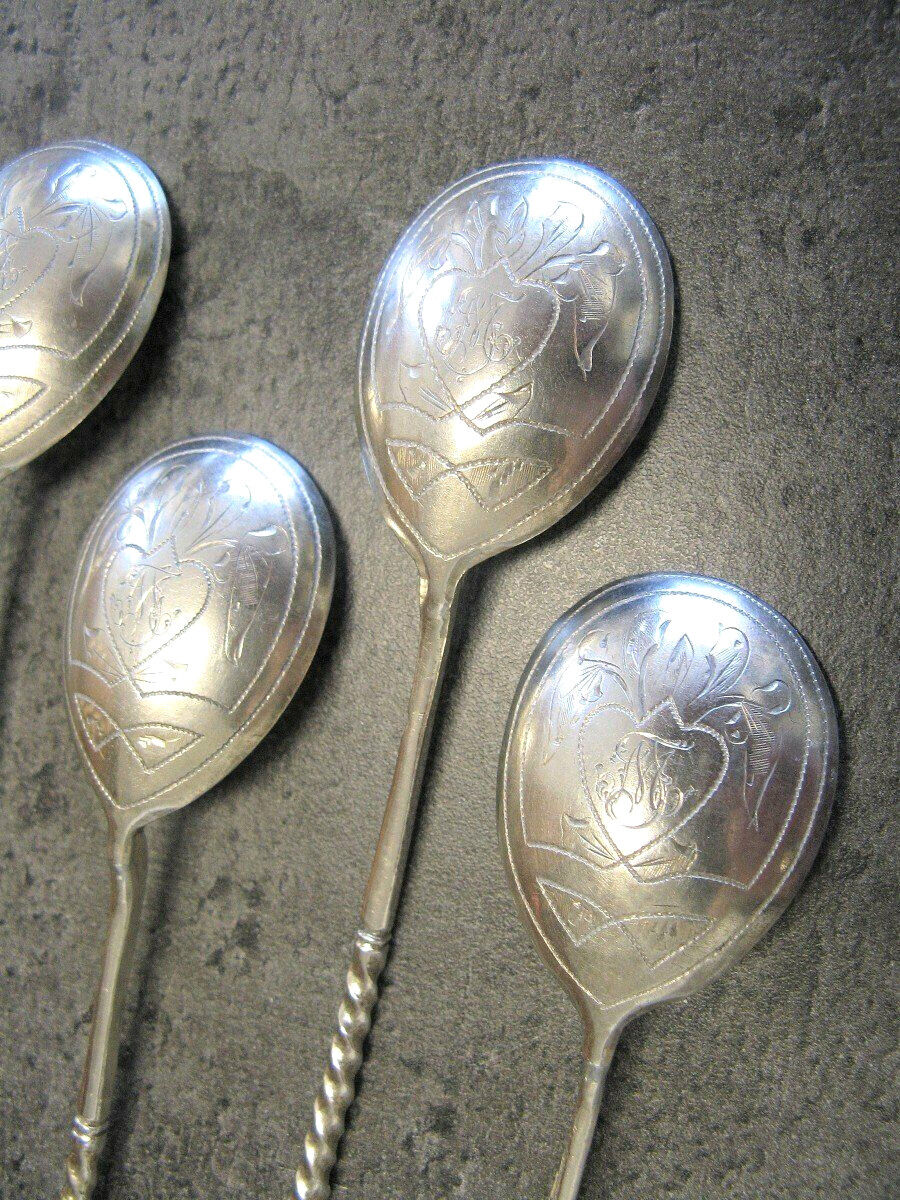 Series of Four Sterling Silver Caviar Spoons