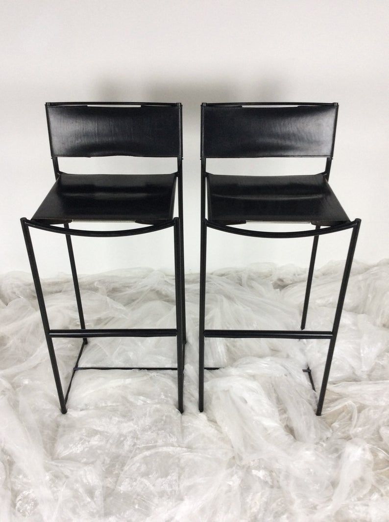 Set of two natural leather 'Spaghetti 164' bar stools by Giandomenico Belotti for Alias, Mid Century