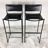 Set of two natural leather 'Spaghetti 164' bar stools by Giandomenico Belotti for Alias, Mid Century