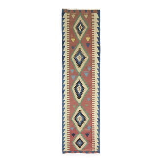 Tapis Kilim turc anatolien fait main vintage 380 cm x 96 cm