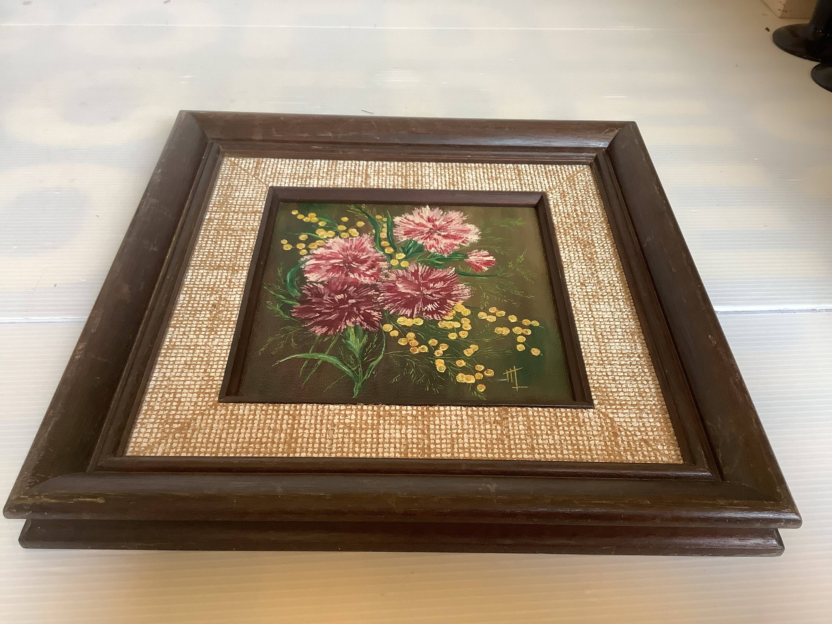Tableau bouquet de fleurs huile sur carton signée