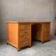 Bureau Vintage en Chêne avec 8 Tiroirs