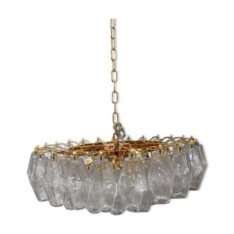 Murano Poliedro glass chandelier with transparent gold metal frame