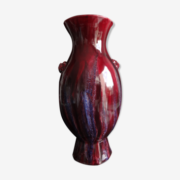 Vase sang de boeuf décor de taoties et flammé, Chine, 34cm, XIXème