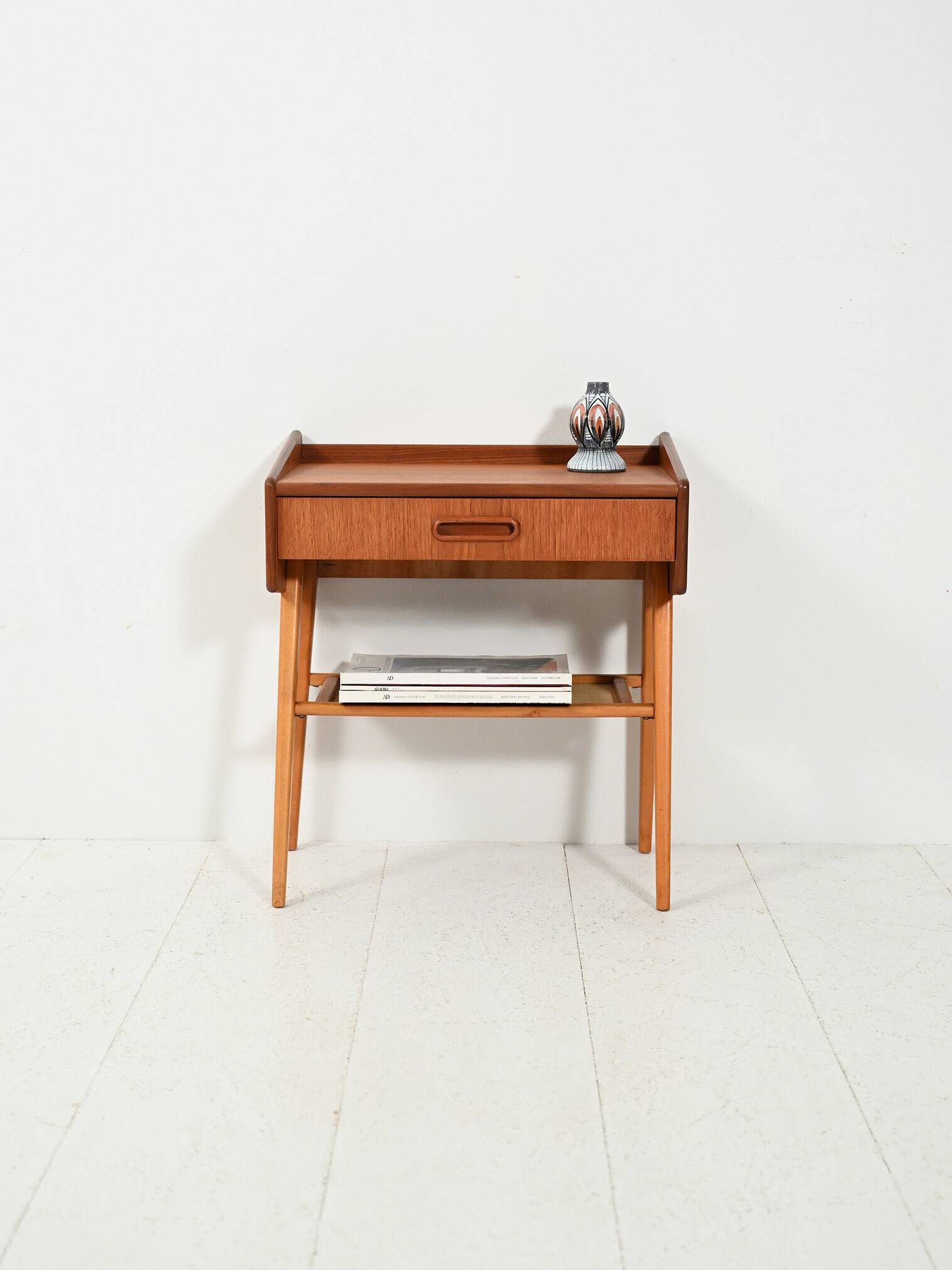 Scandinavian teak bedside table with shelf