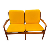 Banquette vintage scandinave 2 places jaune moutarde