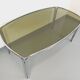 Vintage curved rectangular dining table in smoked glass and chrome metal