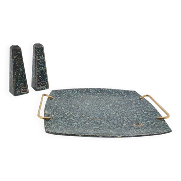 Vintage Salt and Pepper shaker in Paua shell, by Koha, New Zealand 1950's