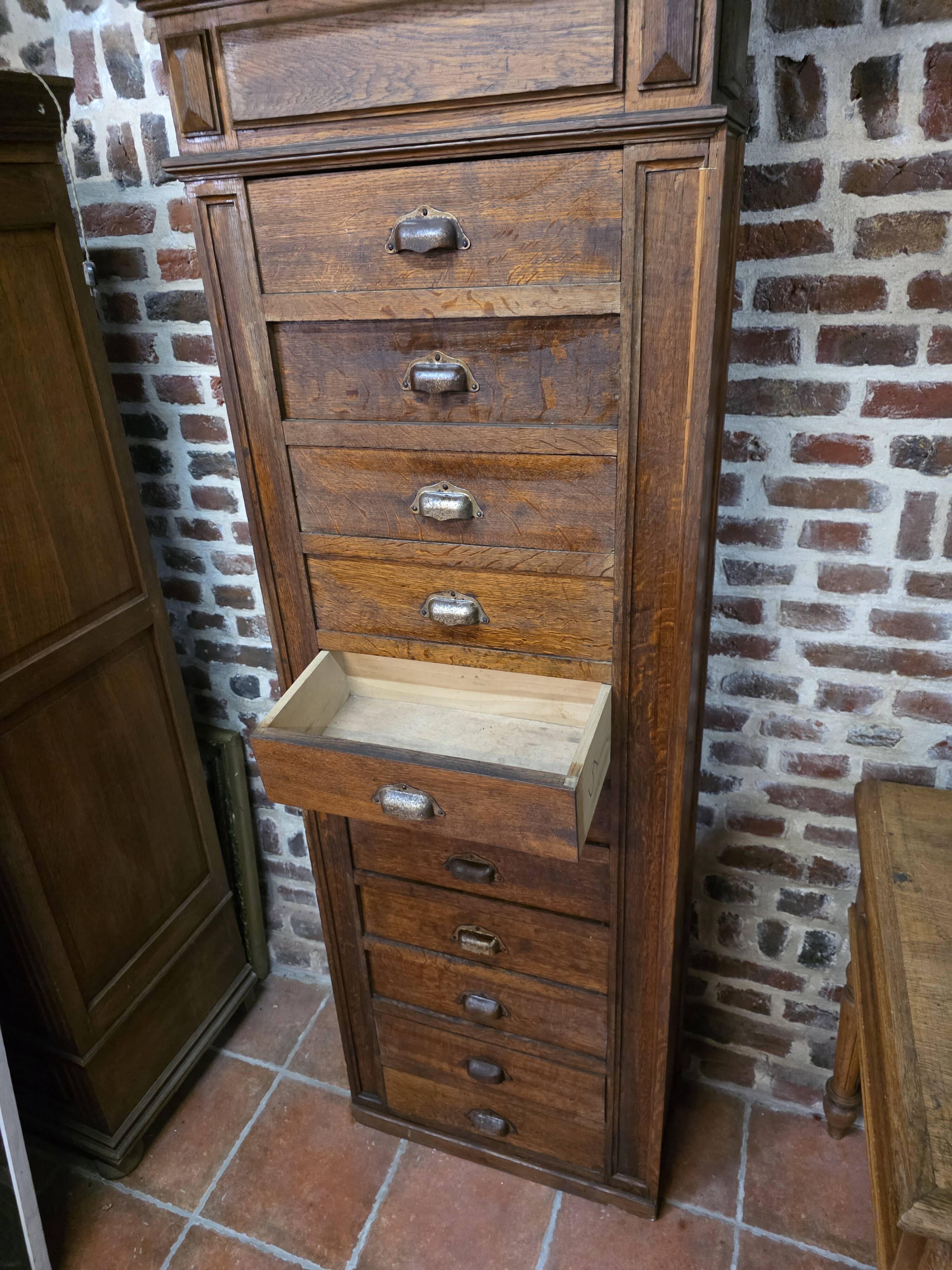 11-drawer solid oak craft cabinet