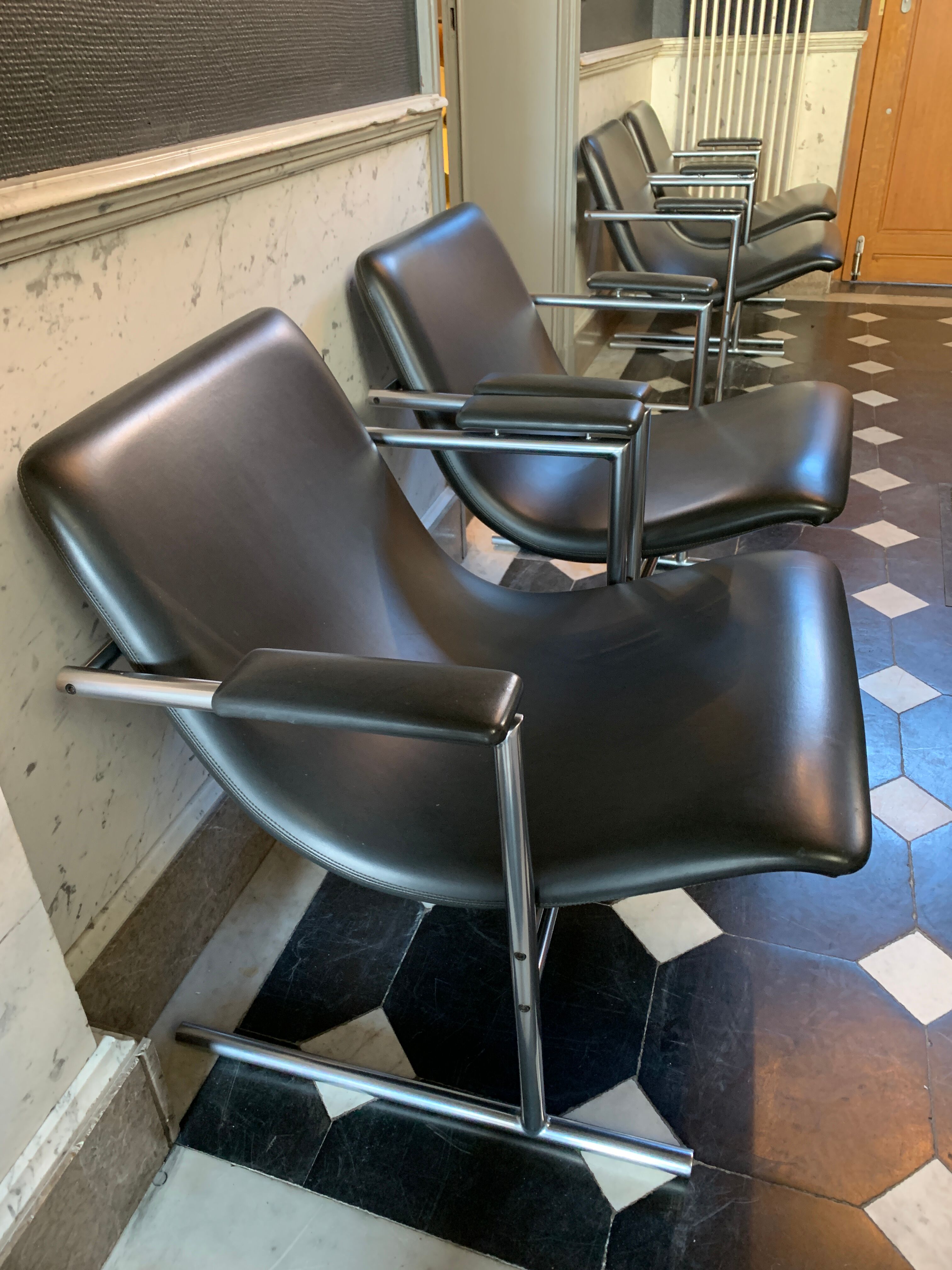 Pair of armchairs " oslo " by rudi verelst for novalux, belgian designer, chrome metal, ca 1970s