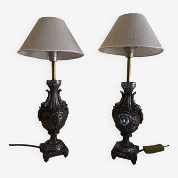 Pair of Louis XVI style lion and cherub decoration lamps