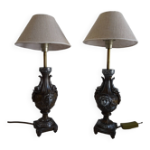 Pair of Louis XVI style lion and cherub decoration lamps