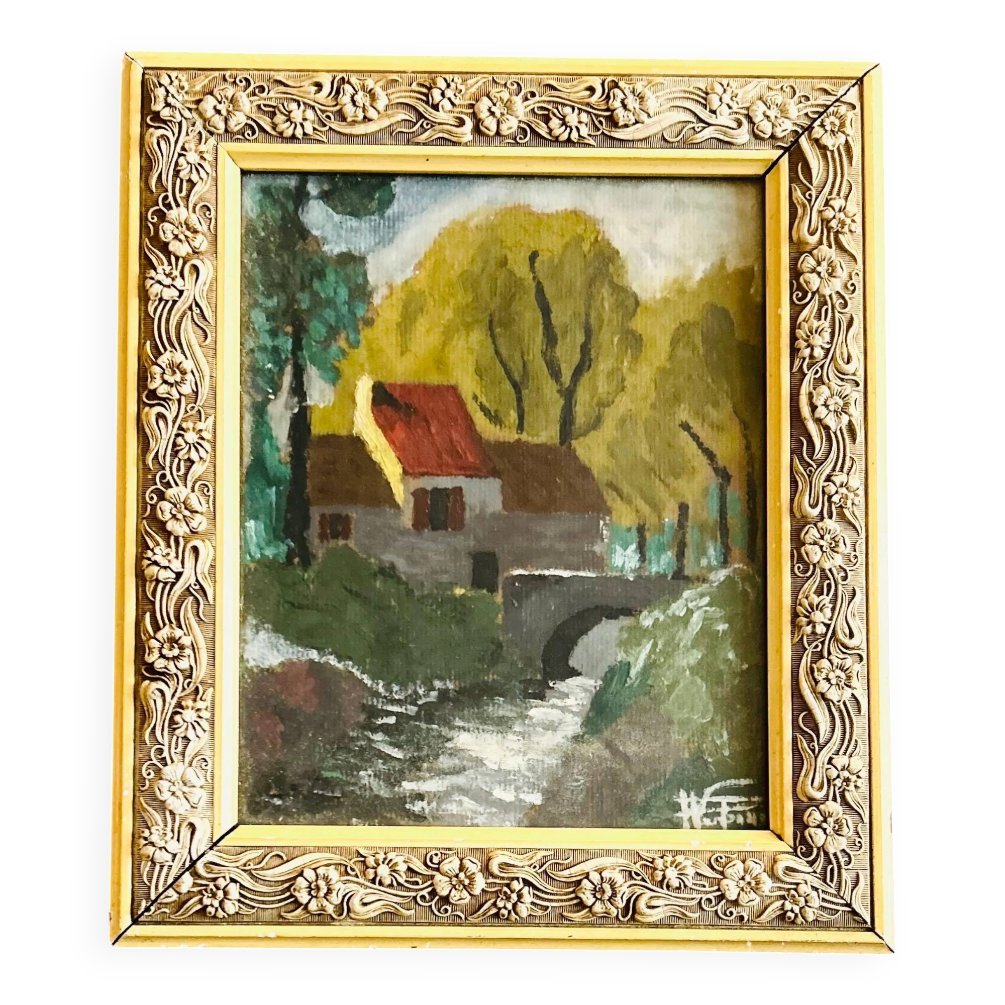 Peinture de paysage fluvial de l'école française de Barbizon