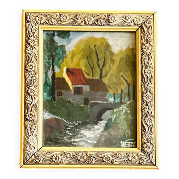 Peinture de paysage fluvial de l'école française de Barbizon