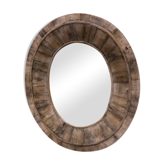 Oval mirror in old wood 71x80cm