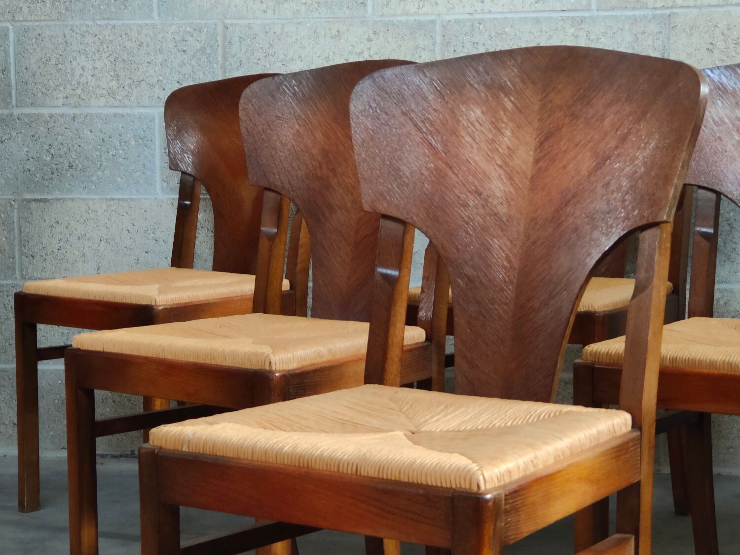 Suite of 6 Art Deco solid oak chairs